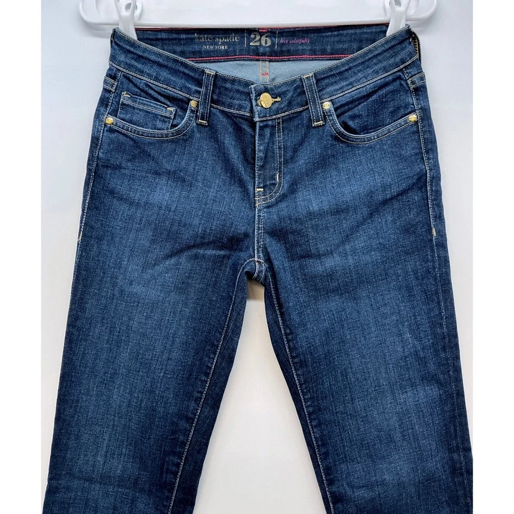Kate Spade New York‎ Skinny Mid Rise Jeans Sz 26 Dark Wash Preppy Classic Denim